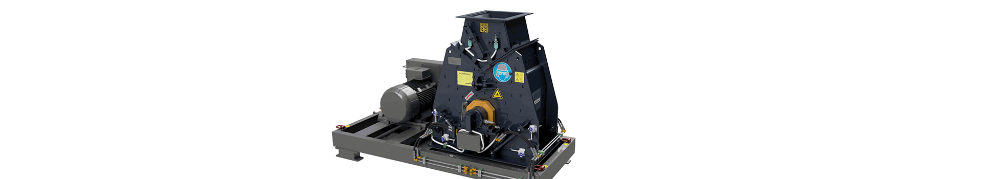 The HUM hammer mill is typically used for fine grinding. The two non-reversible rotors achieve high throughput with minimal machine width.