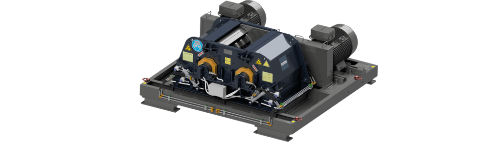 The Hammer Mill HNM is typically employed for fine grinding. The two non-reversible rotors achieve a high capacity with a minimal machine width.