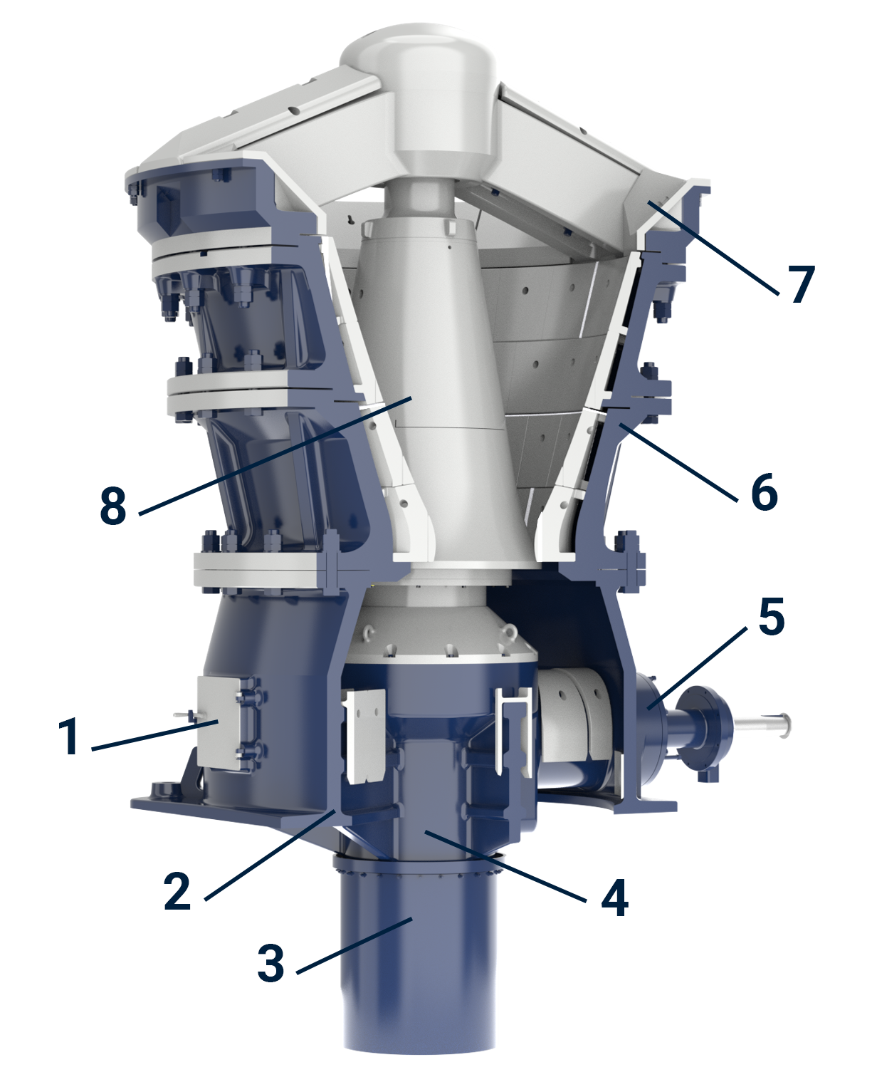 Heavy-duty main shaft and spider assembly of the HAZEMAG Gyratory Crusher HGC