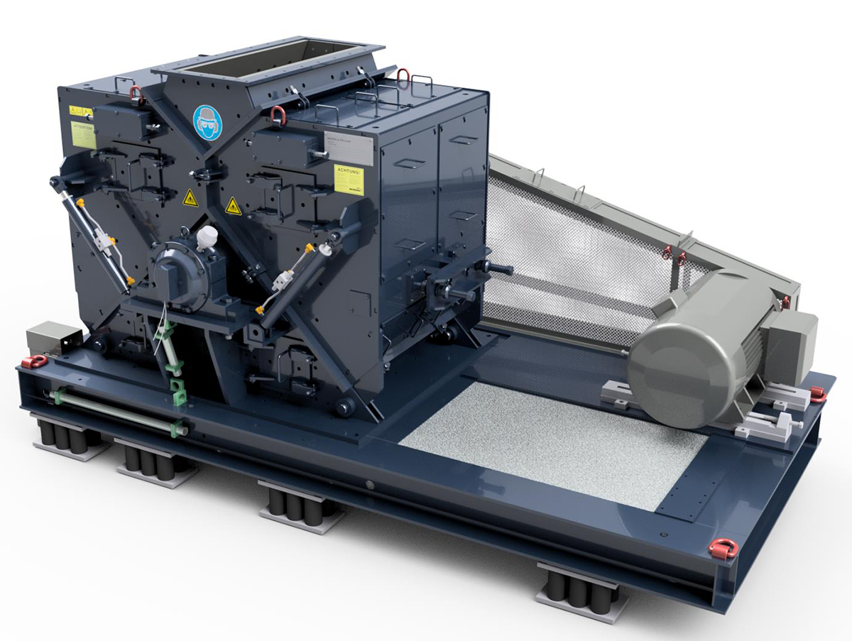 Hazemag Unirotor HUV hammer mill – an industrial crushing machine for rock and mineral raw materials, featuring a robust design