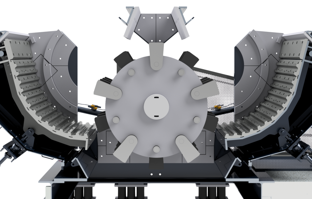Detailansicht der Hazemag Hammermühle Unirotor HUV – Innenraum mit Schlagwerk und Prallflächen zur Zerkleinerung von mineralischen Rohstoffen