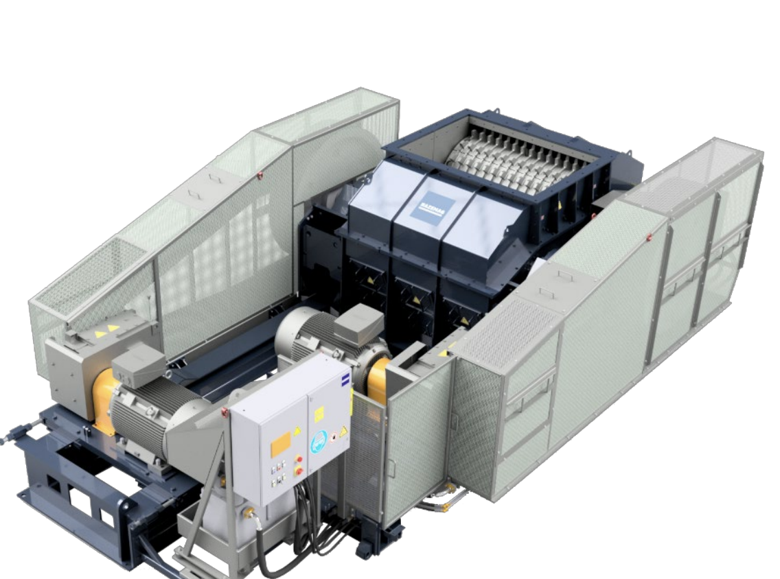 HAZEMAG roller crusher crushing material between two rolls using pressure and shearing in a continuous crushing process.